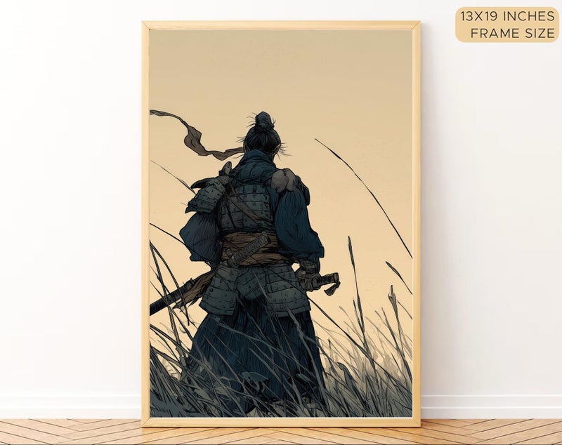 Gamya Framed Japan Samurai Theme Wall Painting Posters For Office, Living Room, Bedroom Wall Decor - Japanese Japandi Samurai Aesthetic Room Decor (Tiger & Samurai (B), 13x19 Inches, Framed) - Image 4