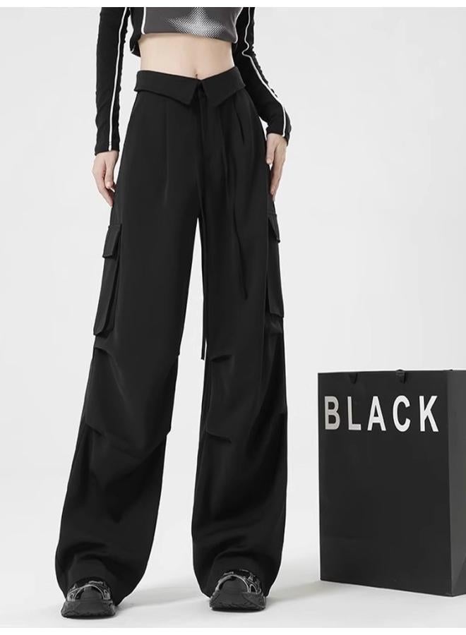 300kg Plus Size Women's American Wide Leg Overalls Women's Summer New Pants Loose Slim Straight Casual Pants