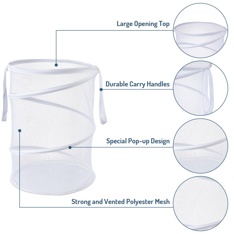Seiritex Mesh Popup Laundry Hamper 115L Collapsible Laundry Basket Extra Large Capacity Foldable Clothing Storage Basket with Handles No Lid 26 H x 18 W x 18 L (White) - Image 3