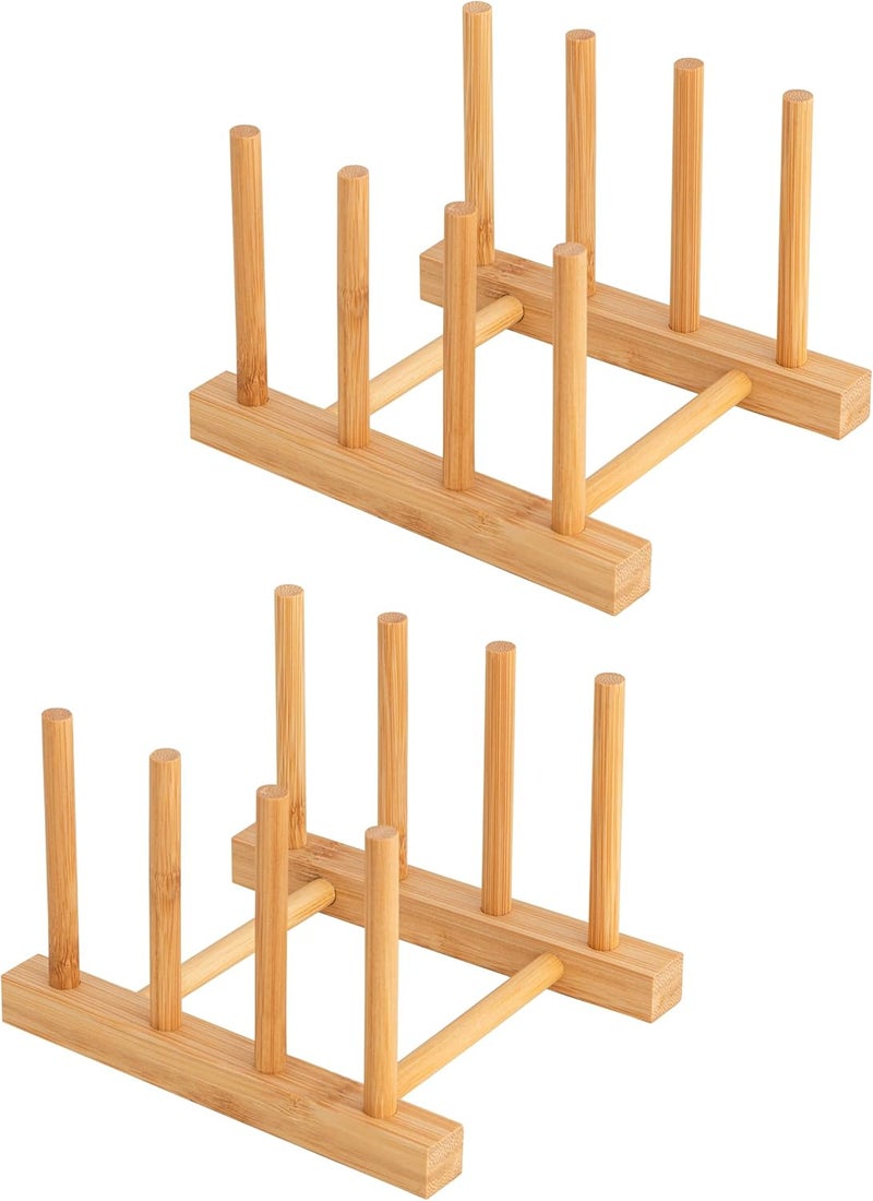 HBlife 2pcs Bamboo Dish Plate Bowl Cup Book Pot Lid Cutting Board Drying Rack Stand Drainer Storage Holder Organizer Kitchen Cabinet（Keep Dry） - Image 1