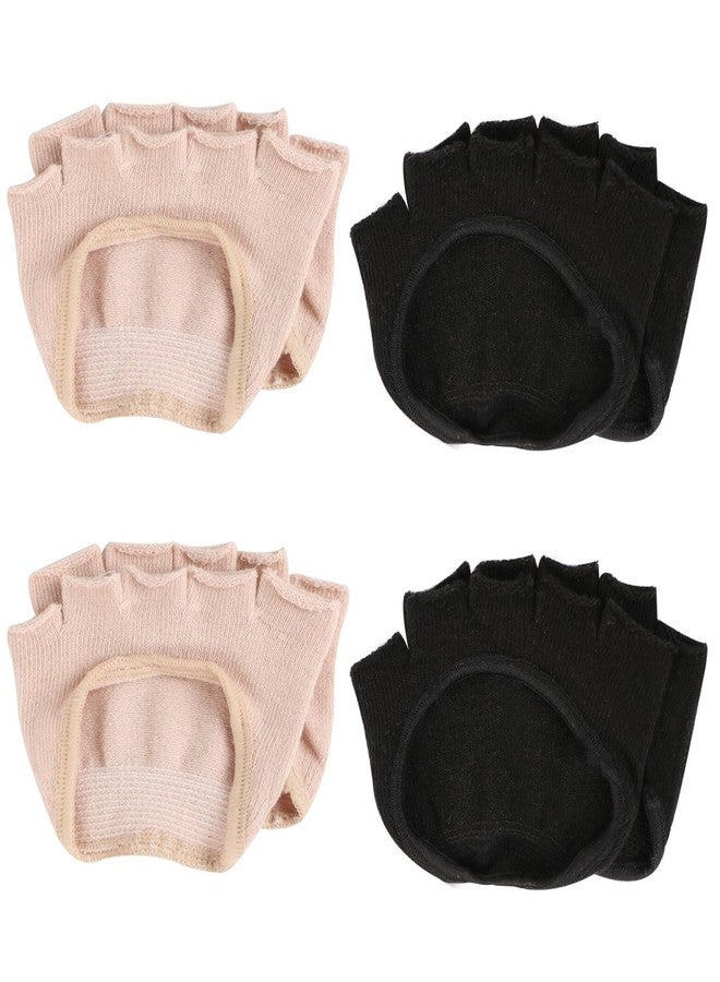 كيلوفلاي مجموعة جوارب كيلوفلاي النسائية القصيرة بدون كعب، 4 أزواج، بخمسة أصابع، تغطي مقدمة القدم، بنصف طول القارب - Image 1