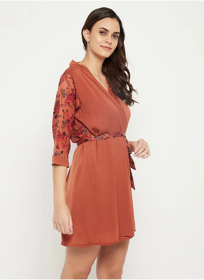 Clovia Clovia Pretty Florals Robe in Rust Brown - Satin