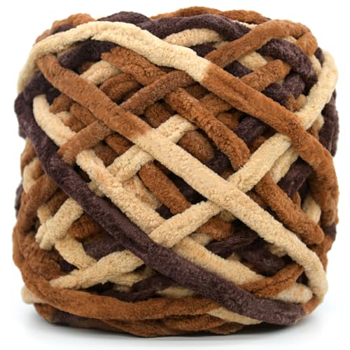 YARFOFUN Chunky Chenille Yarn for CrochetingBrown Fluffy Velvet Plush Yarn Thick Soft Chunky Chenille Yarn Baby Blanket Yarn for Crocheting Knitting Beginners 100gCoffee Khaki Brown - Image 1