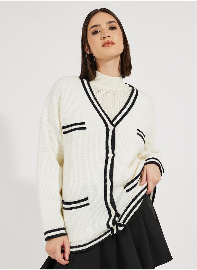 Styli - Regular Fit Longline Cardigan with Contrast Detailing - Image 1