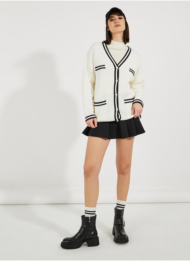 Styli - Regular Fit Longline Cardigan with Contrast Detailing - Image 1