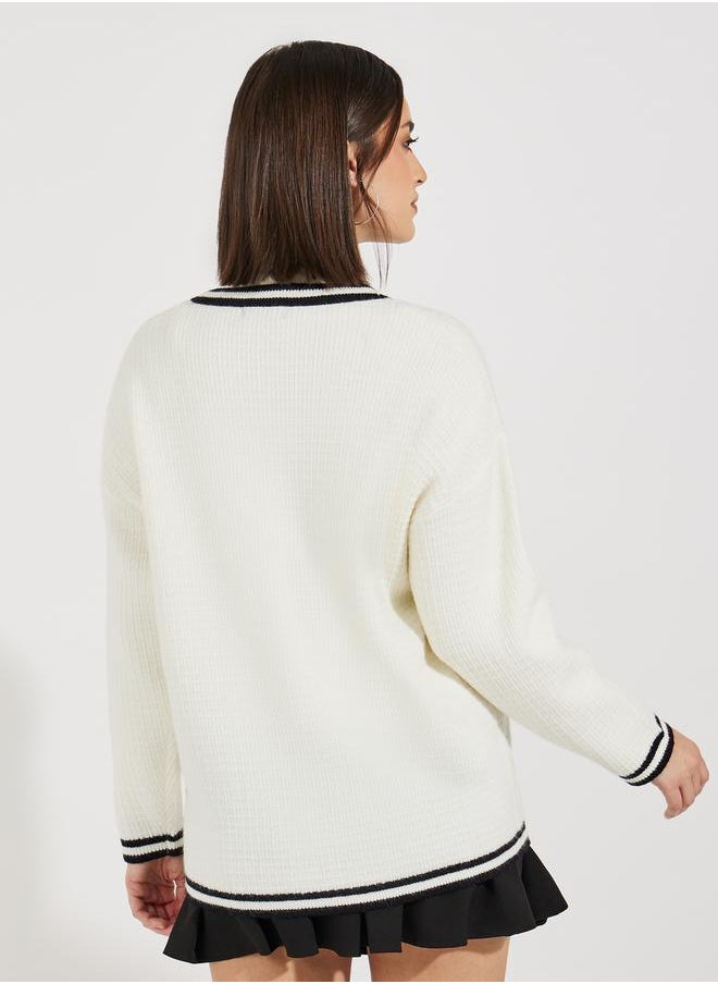 Styli - Regular Fit Longline Cardigan with Contrast Detailing - Image 1