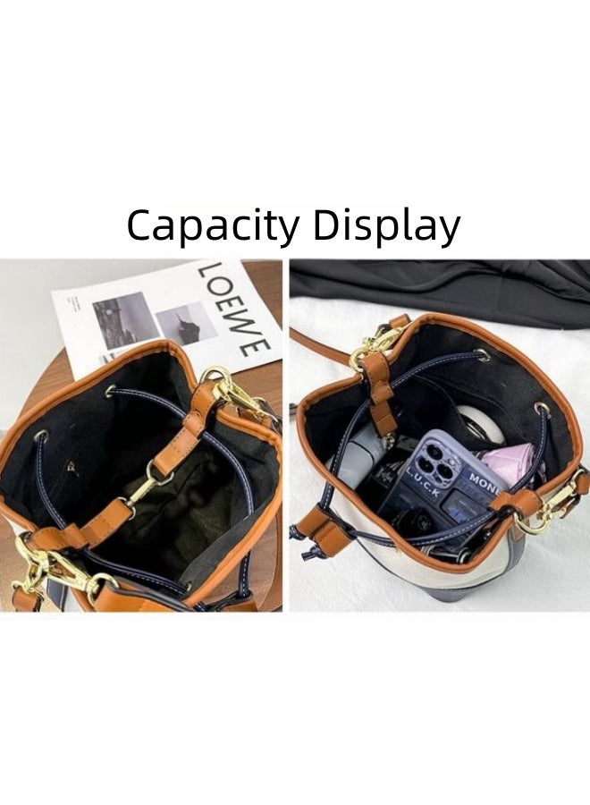 Women's Versatile Contrast Color Crossbody Bag, Ladies Canvas Shoulder Bag Sling Bag Side Bag Carry Bag Bucket Bag, Large Capacity Handbag Tote Bags Clutch Bag for Girls and College Students - Image 4