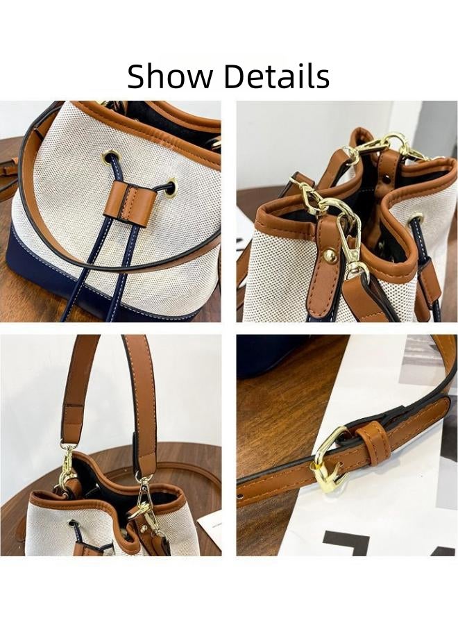 Women's Versatile Contrast Color Crossbody Bag, Ladies Canvas Shoulder Bag Sling Bag Side Bag Carry Bag Bucket Bag, Large Capacity Handbag Tote Bags Clutch Bag for Girls and College Students - Image 5