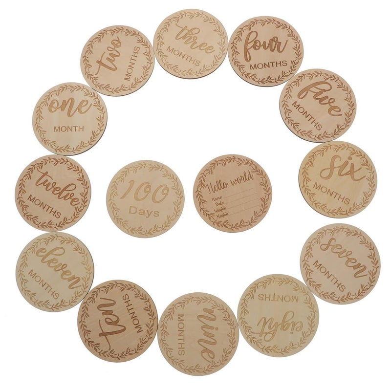 12 Pieces Wooden Milestone Cards Monthly Commemorative Photo Props For Baby Growth Photography Memorable Moments Unique Design - Image 2