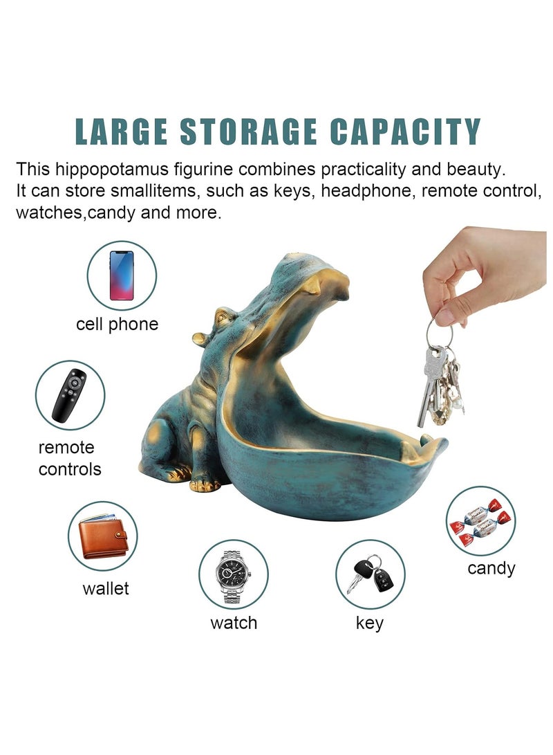 KASTWAVE تمثال فرس النهر المنزل من الراتينج تمثال فرس النهر طبق حلوى ممتع، وعاء مفاتيح، زخرفة جمالية، ديكور منزلي، تمثال بفم كبير، زينة طاولة، حاوية لتخزين المتعلقات (أزرق داكن) - Image 2