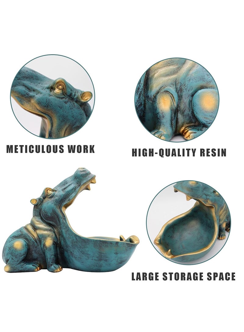 KASTWAVE تمثال فرس النهر المنزل من الراتينج تمثال فرس النهر طبق حلوى ممتع، وعاء مفاتيح، زخرفة جمالية، ديكور منزلي، تمثال بفم كبير، زينة طاولة، حاوية لتخزين المتعلقات (أزرق داكن) - Image 3