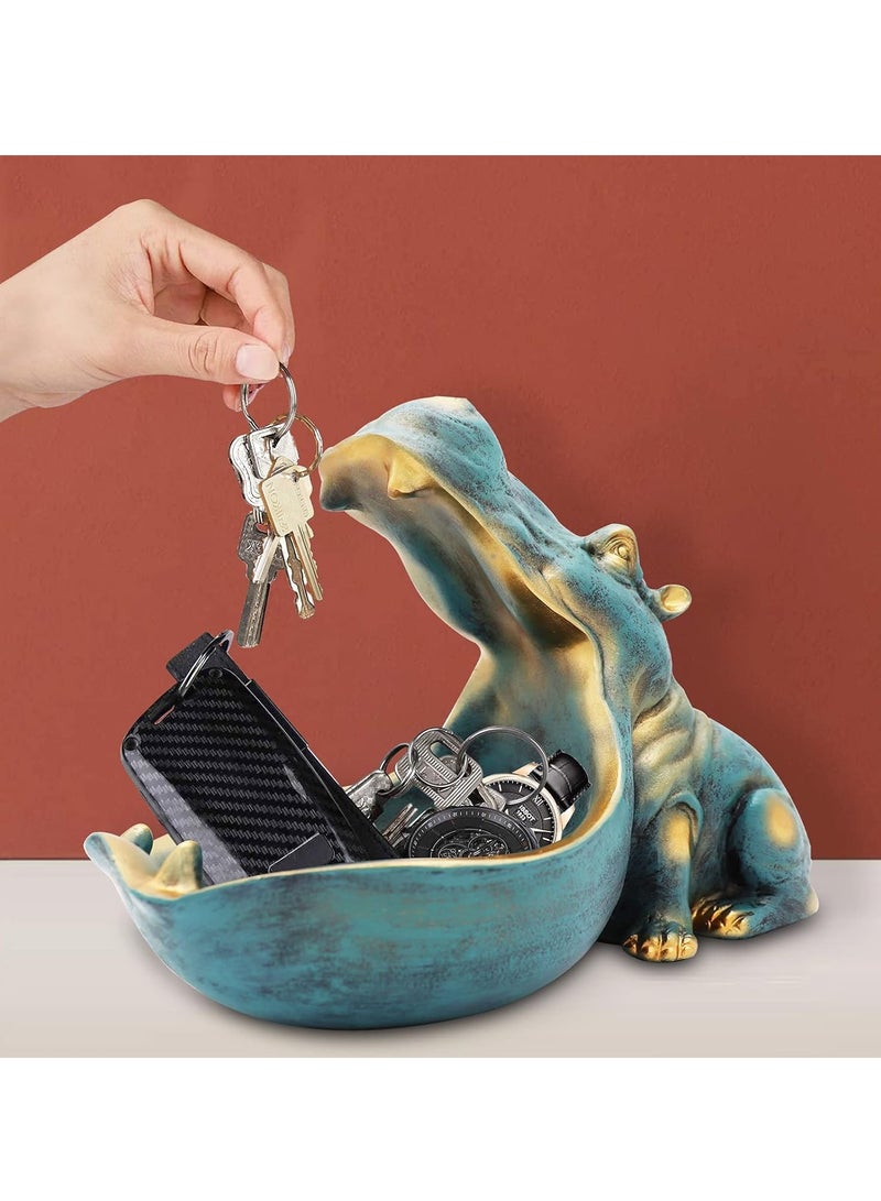KASTWAVE تمثال فرس النهر المنزل من الراتينج تمثال فرس النهر طبق حلوى ممتع، وعاء مفاتيح، زخرفة جمالية، ديكور منزلي، تمثال بفم كبير، زينة طاولة، حاوية لتخزين المتعلقات (أزرق داكن) - Image 4