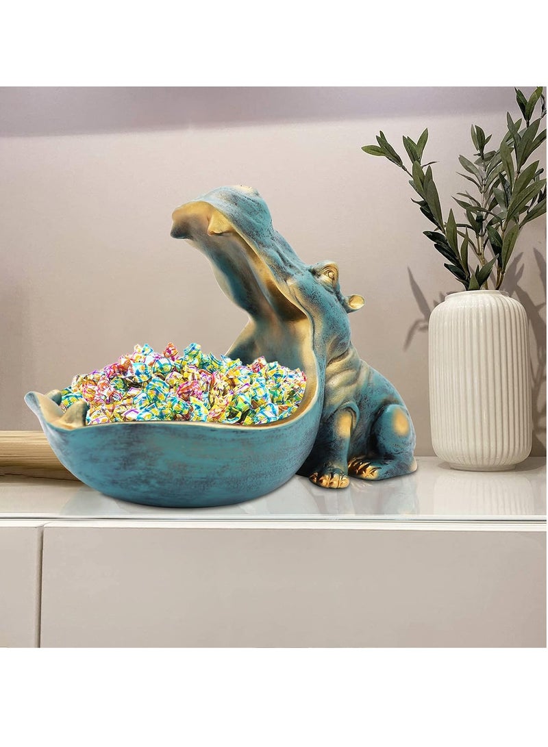 KASTWAVE تمثال فرس النهر المنزل من الراتينج تمثال فرس النهر طبق حلوى ممتع، وعاء مفاتيح، زخرفة جمالية، ديكور منزلي، تمثال بفم كبير، زينة طاولة، حاوية لتخزين المتعلقات (أزرق داكن) - Image 5