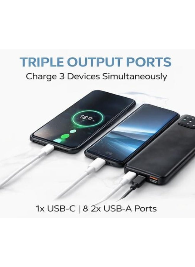 كيو بيست باور بانك Qbest سعة 10000 مللي أمبير شحن سريع 22.5 واط شاحن متنقل مع 3 مخارج USB و Type-C تصميم نحيف للسفر موديل QB-801 - Image 4