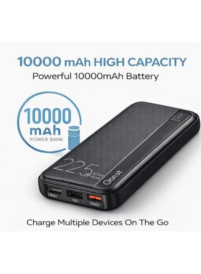 كيو بيست باور بانك Qbest سعة 10000 مللي أمبير شحن سريع 22.5 واط شاحن متنقل مع 3 مخارج USB و Type-C تصميم نحيف للسفر موديل QB-801 - Image 3