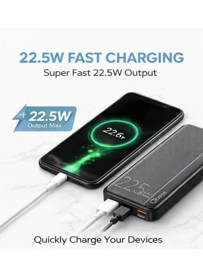 كيو بيست باور بانك Qbest سعة 10000 مللي أمبير شحن سريع 22.5 واط شاحن متنقل مع 3 مخارج USB و Type-C تصميم نحيف للسفر موديل QB-801 - Image 2