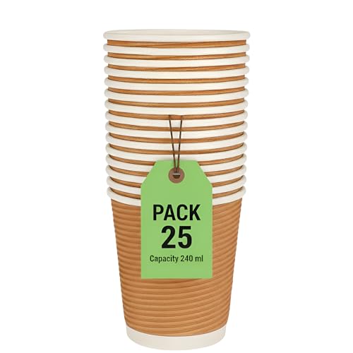 e kysa basics Ripple Paper Disposable Tea/Coffee Cups, Set of 25 pcs, 240 ml - Brown - Image 1