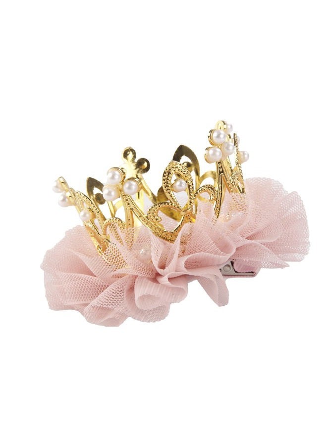 Nishine Baby Crown Hair Pins Princess Girls Crown Tiara Hair Clips Tulle Mesh Tiaras for Kids Gift (Gold)  - Image 1
