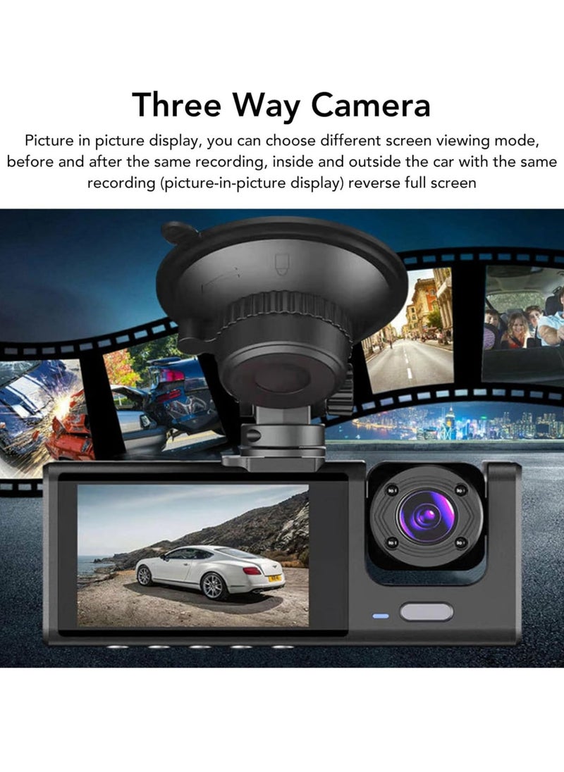 Generic - HD Driving Recorder, 1080p Car Camera With Motion Detection, Durable Wide Angle Dash Camera, Parking Monitor Camera With Loop Recording, (Three Lens Plus 32G Card) - Image 1