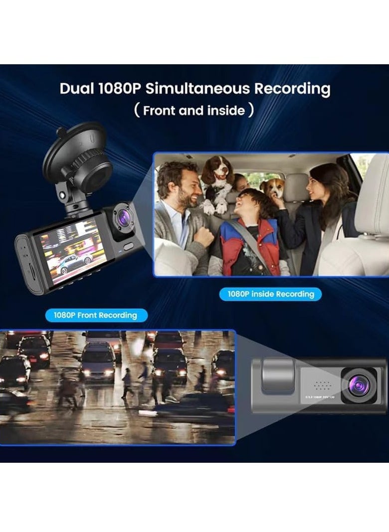 Generic - HD Driving Recorder, 1080p Car Camera With Motion Detection, Durable Wide Angle Dash Camera, Parking Monitor Camera With Loop Recording, (Three Lens Plus 32G Card) - Image 1