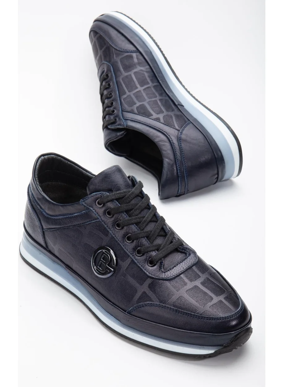 Dilimler Ayakkabı Slices Shoes Leather Printed Leather Buckle Navy Blue Men's Casual Shoes