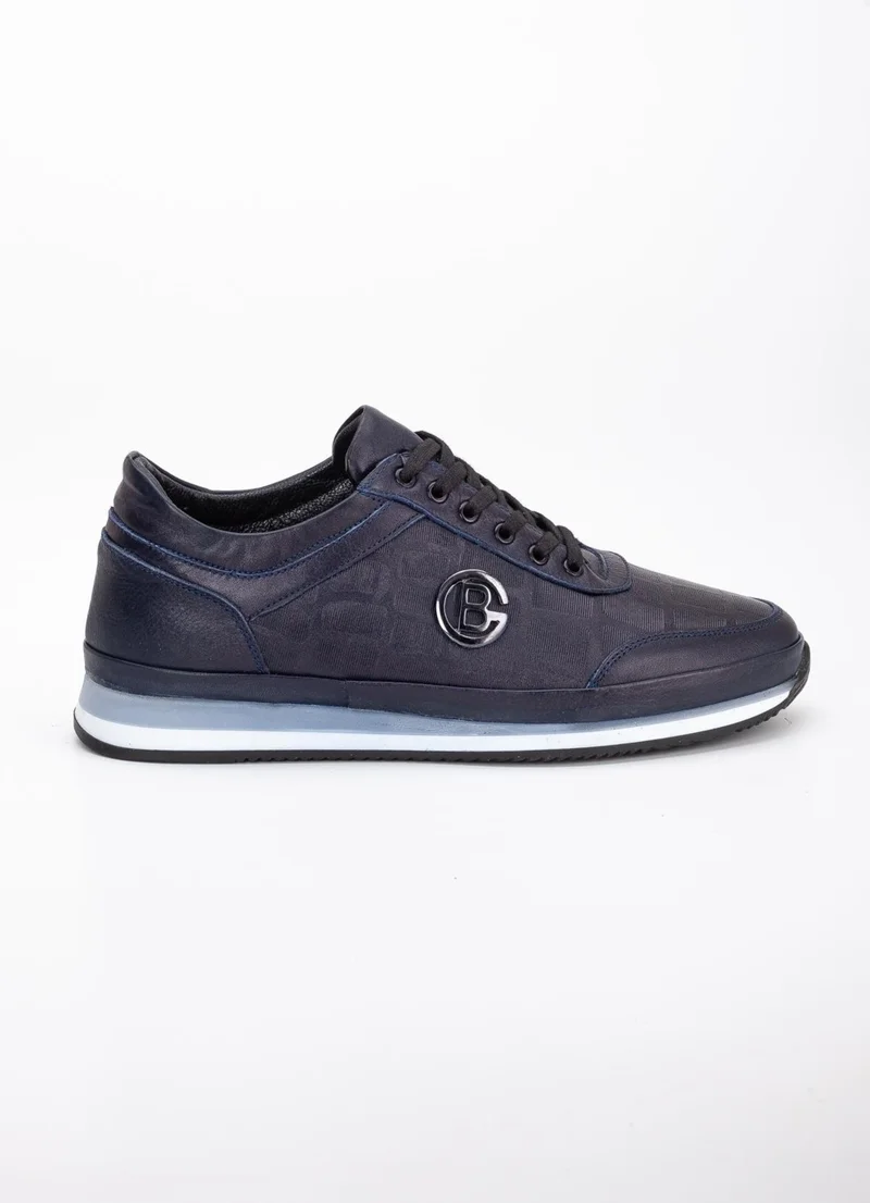 Dilimler Ayakkabı Slices Shoes Leather Printed Leather Buckle Navy Blue Men's Casual Shoes