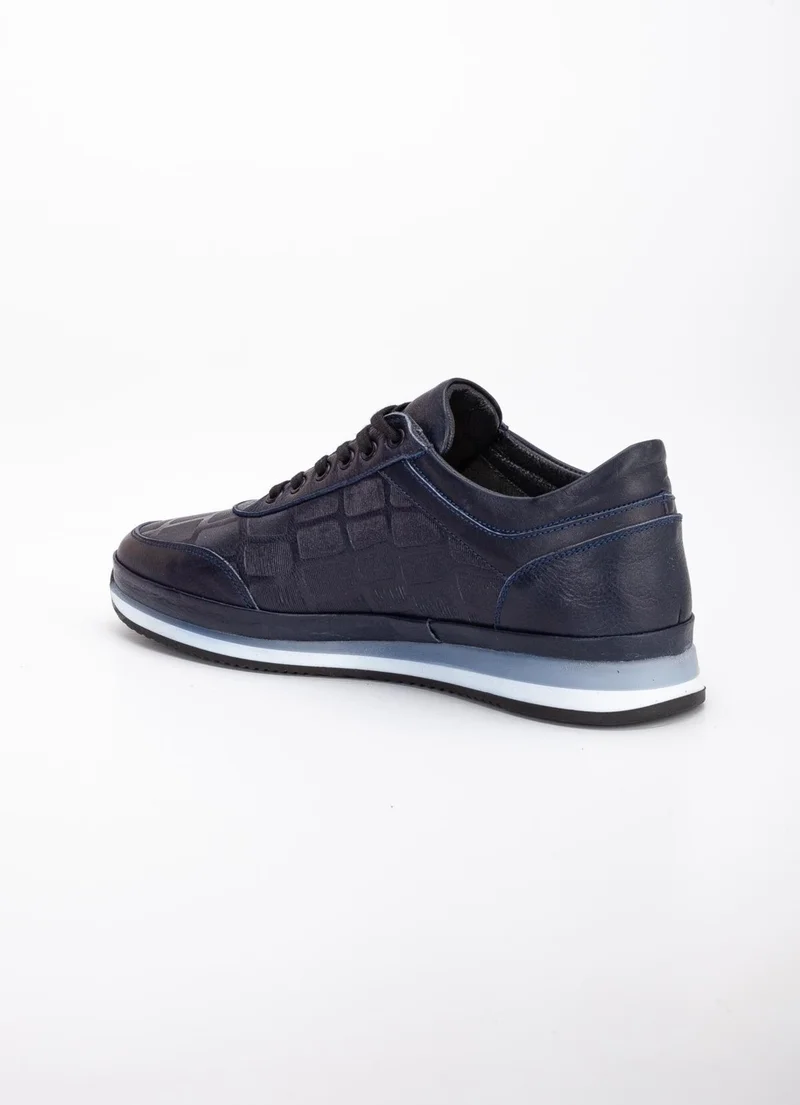 Dilimler Ayakkabı Slices Shoes Leather Printed Leather Buckle Navy Blue Men's Casual Shoes