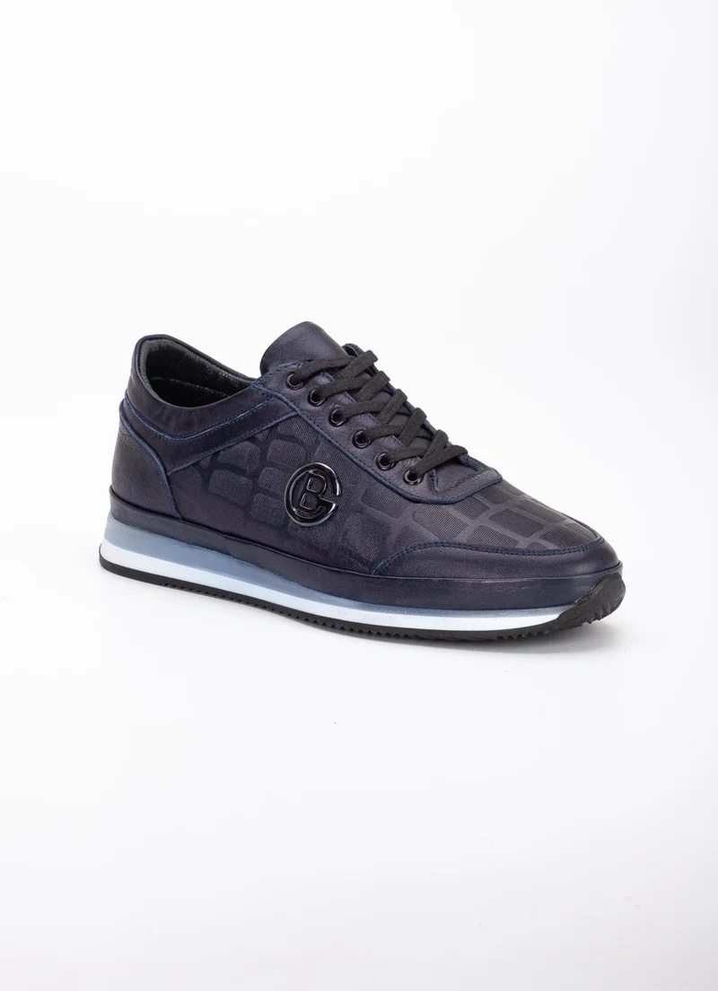 Dilimler Ayakkabı Slices Shoes Leather Printed Leather Buckle Navy Blue Men's Casual Shoes
