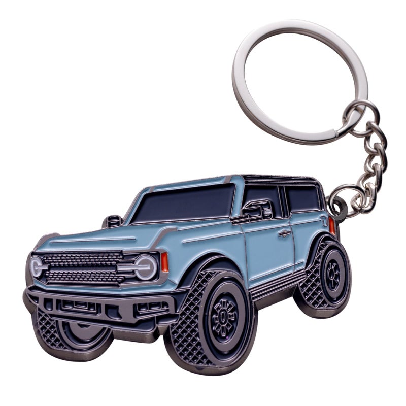 SINLAKUA Bronco Keychain 4 door key chain Fob Cover Cool Mods Key Chain Sport Accessories compatible with Ford Bronco 2021 2022 2023Velocity Blue