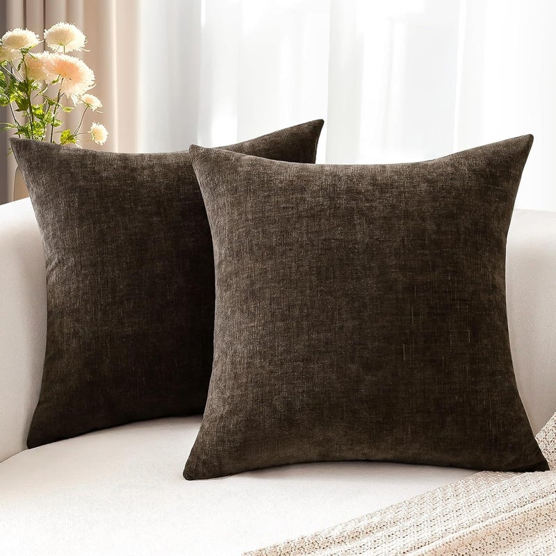 JOTOM Set of 2 Cushion Covers 45x45 cm Soft Chenille Brown Decorative Throw Pillow Covers 18x18 Inch Square Cushion Case Solid Pillowcases for Couch Sofa Living Room Bed Home Decor (Brown) - Image 4