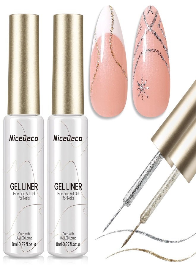 Nicedeco Gel Polish Nail Art Liner Gel 2 Colors, Hema Free, Cruelty Free, Vegan, Metallic Nail Design for Chrome French Manicure - Image 1
