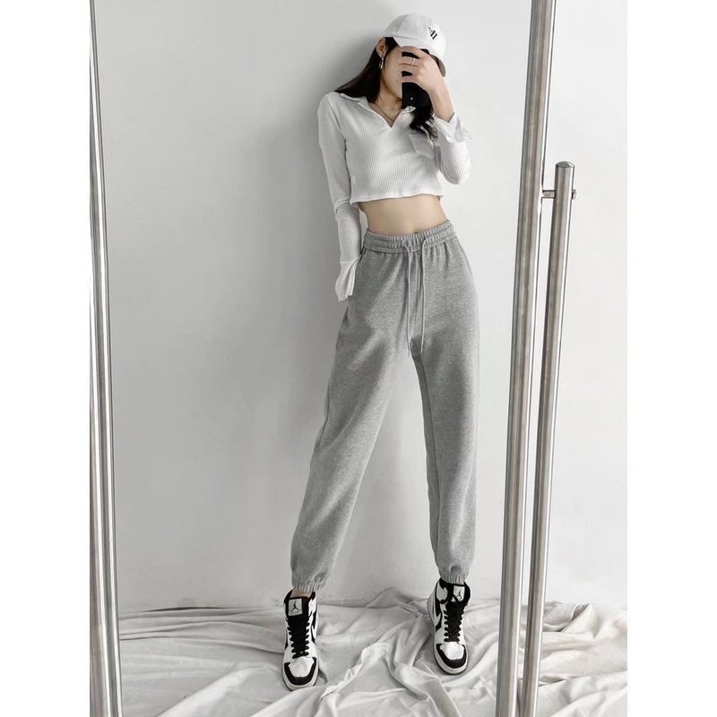 High Waist Slim Fit Elastic Womens Joggers for Spring Autumn Grey