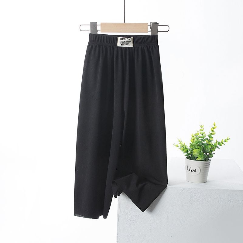 Two-Piece Set Of Girls' Wide-Leg Pants, Summer Ice Silk Pants, Thin, Stylish, Straight-Leg Shake Pants For Primary School Students, Long Pants - Image 5