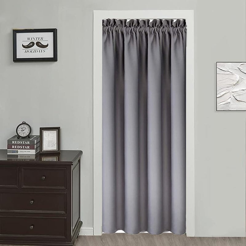 Gxi Grey Doorway Curtain Solid Blackout Patio Door Curtain Panel 78 Inches Length Rod Pocket Drape Room Darkening Thermal Insulated Energy Efficient Window Treatment 1 Panel W39 x L78 Inch - Image 1