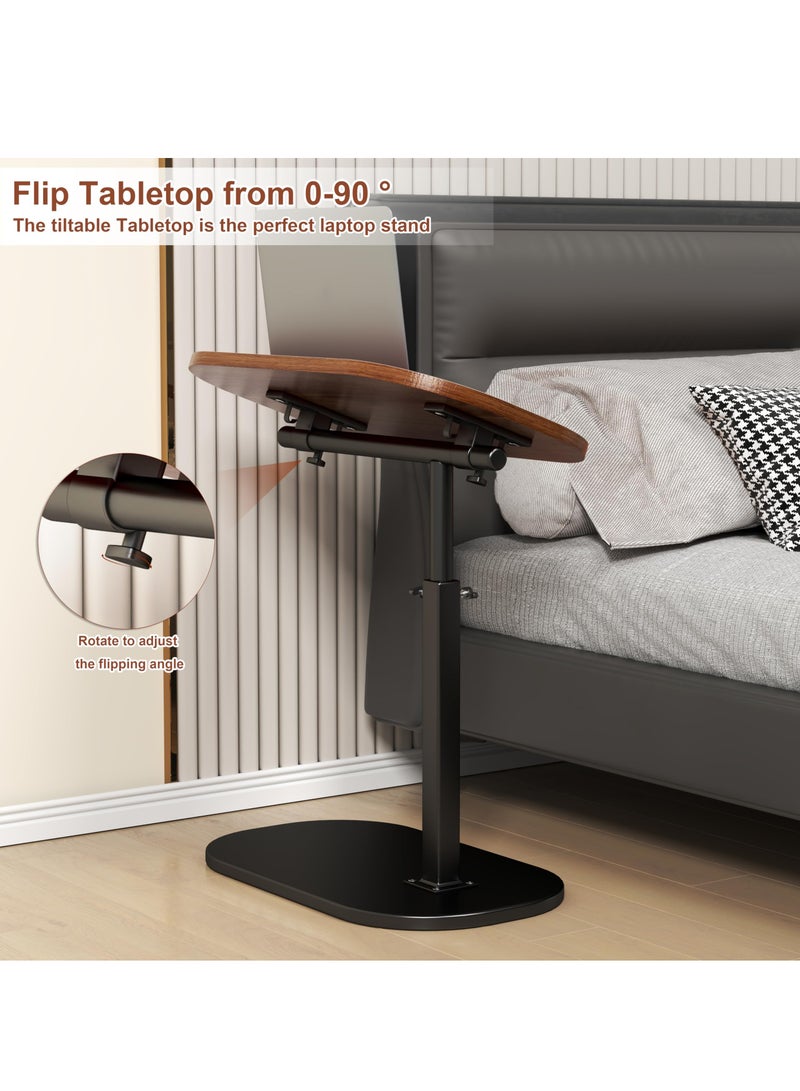 XiuWoo Solid Wood C Shaped Side Table Adjustable Height, Metal Base End Table with 360°Swivel 90° Flip Top,with Detachable Baffle for Laptop Books Couch Side Tables That Slide Under, Small Spaces Coffee Table,Walnut - Image 3