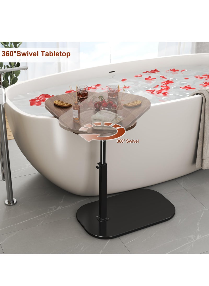 XiuWoo Solid Wood C Shaped Side Table Adjustable Height, Metal Base End Table with 360°Swivel 90° Flip Top,with Detachable Baffle for Laptop Books Couch Side Tables That Slide Under, Small Spaces Coffee Table,Walnut - Image 4