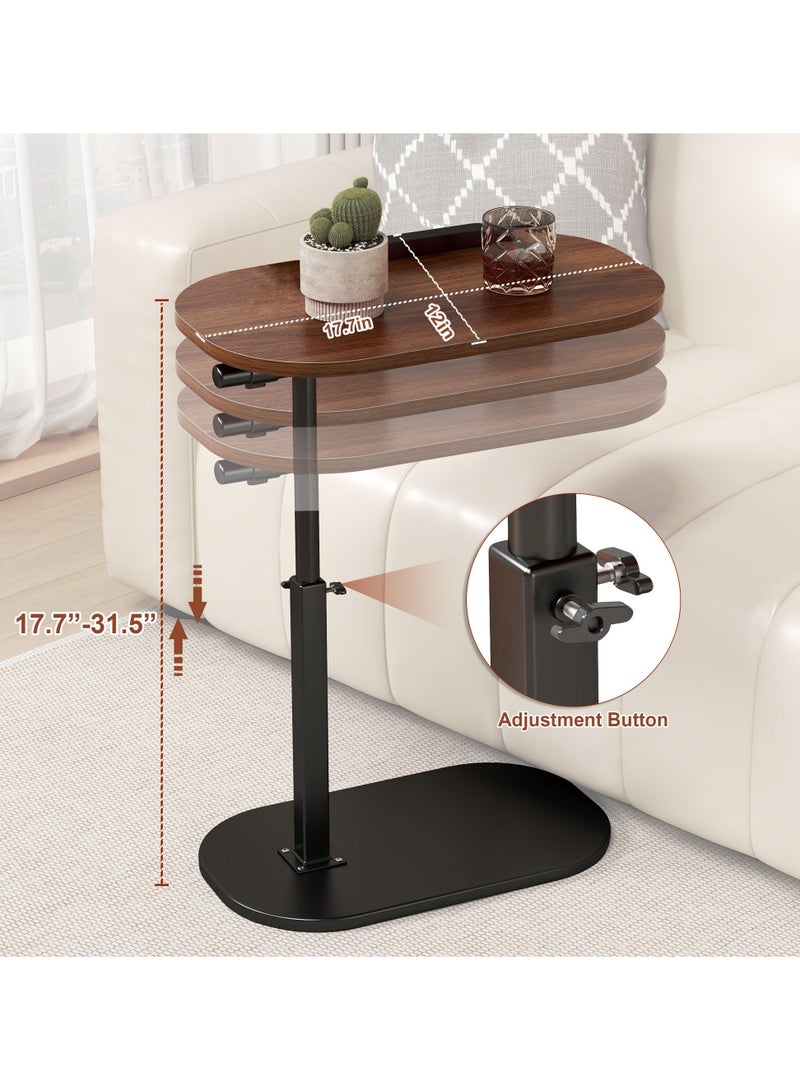 XiuWoo Solid Wood C Shaped Side Table Adjustable Height, Metal Base End Table with 360°Swivel 90° Flip Top,with Detachable Baffle for Laptop Books Couch Side Tables That Slide Under, Small Spaces Coffee Table,Walnut - Image 5