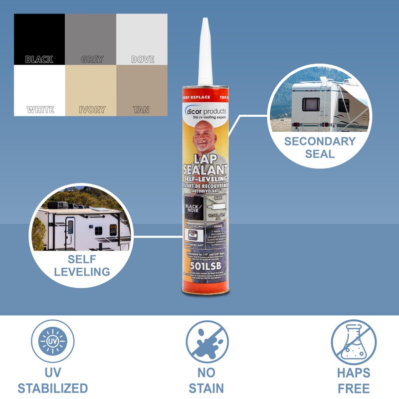 Dicor 501LSB-1 HAPS-Free Self-Leveling Lap Sealant for horizontal surfaces - 10.3 Oz, Black, Secure, Ideal for RV Roofing, Maintenance, Repair, Appliance Application - Image 3