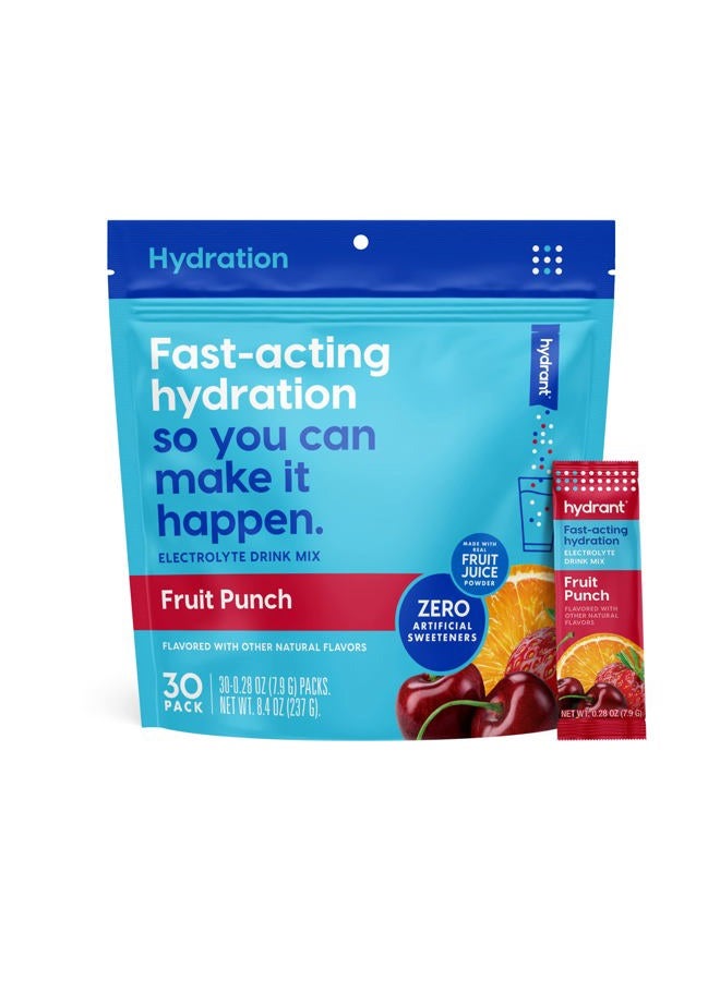 Hydrant Hydration Powder, Fruit Punch Flavor, 30 Individual Instant Electrolyte Rehydration Packets - Low Sugar Drink Mix for Daily Use, Travel & Workouts - Image 1
