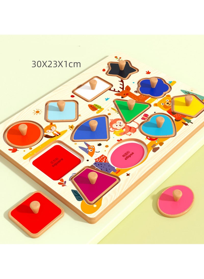 لوحة خدش مطابقة للأشكال بطول 30 سم للأطفال من عمر 1 إلى 3 سنوات، لعبة أحجية الصور المقطوعة الخشبية بمقبض، تعليم المهارات الحركية الدقيقة للأطفال، هدية مثالية للأولاد والبنات من عمر 1 إلى 2 إلى 3 سنوات - Image 2