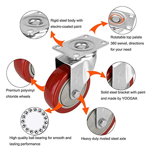 YOOGAA 4" Swivel Caster Wheels Heavy Duty Casters No Noise 360 Degree RotationTotal Capacity 1200lbs (Set of 4 Without Brake) - Image 2