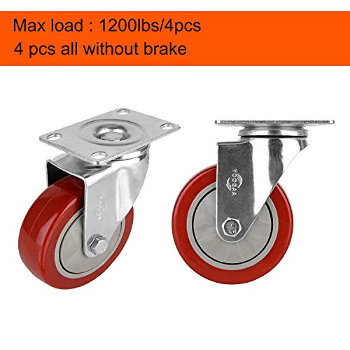 YOOGAA 4" Swivel Caster Wheels Heavy Duty Casters No Noise 360 Degree RotationTotal Capacity 1200lbs (Set of 4 Without Brake) - Image 5