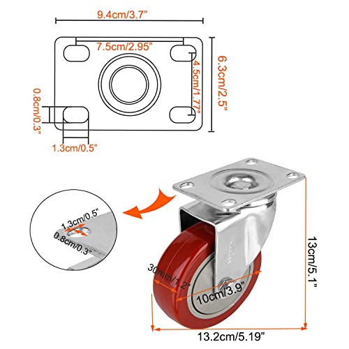 YOOGAA 4" Swivel Caster Wheels Heavy Duty Casters No Noise 360 Degree RotationTotal Capacity 1200lbs (Set of 4 Without Brake) - Image 4