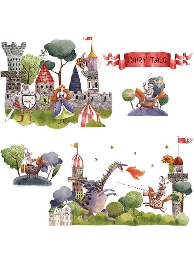 Princess Knight Wall Stickers Castle King Cartoon Dragon Wall Decals Removable Vinyl Peel and Stick for Boy Kids Nursery Living Room Bedroom Children's Room Art Decorations - Image 5