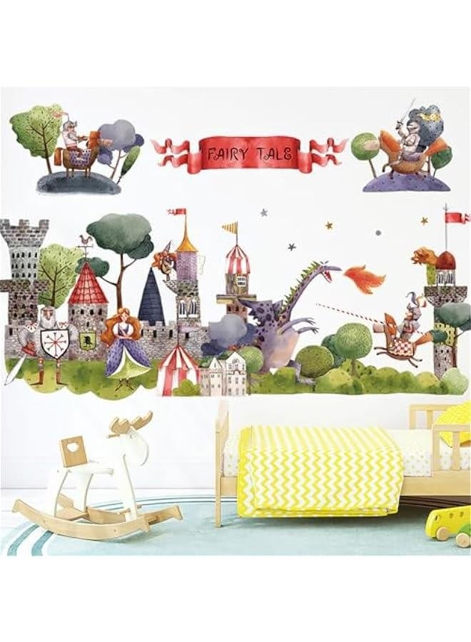 Princess Knight Wall Stickers Castle King Cartoon Dragon Wall Decals Removable Vinyl Peel and Stick for Boy Kids Nursery Living Room Bedroom Children's Room Art Decorations - Image 3