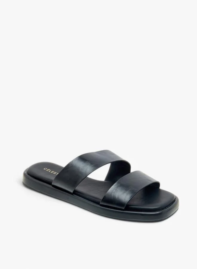 سيليست صنادل نسائية مسطحة سهلة الارتداء بلون سادة