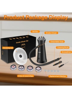 Guintray-bo Cocktail Smoker Kit,Smoking Gun Food Smoker with Cup Lid and 4 Flavors Wood Chips,Handheld Portable Drink and Food Smoker Infuser for Cocktails Meat Drinks BBQ Cheese  - Image 4