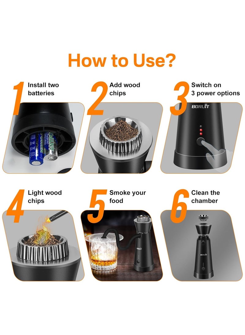 Guintray-bo Cocktail Smoker Kit,Smoking Gun Food Smoker with Cup Lid and 4 Flavors Wood Chips,Handheld Portable Drink and Food Smoker Infuser for Cocktails Meat Drinks BBQ Cheese  - Image 3