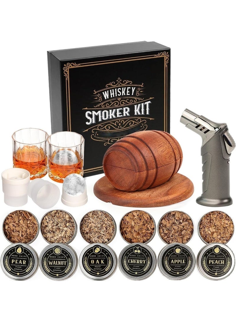 Guintray-bo Whiskey Smoker Kit with Torch - 6 Flavors Wood Chips, 2 Glasses, 2 Ice Ball Molds - Cocktail Smoker Infuser Kit, Old Fashioned Drink Smoker Kit, Birthday Bourbon Whiskey Gifts for Men,Dad(NO Butane) - Image 1