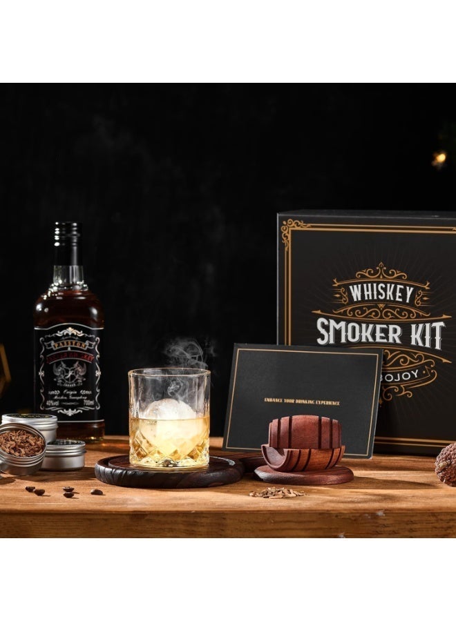 Guintray-bo Whiskey Smoker Kit with Torch - 6 Flavors Wood Chips, 2 Glasses, 2 Ice Ball Molds - Cocktail Smoker Infuser Kit, Old Fashioned Drink Smoker Kit, Birthday Bourbon Whiskey Gifts for Men,Dad(NO Butane) - Image 3